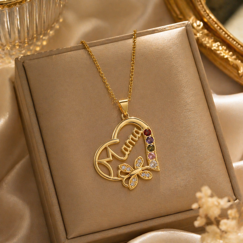 Collier Maman cœur doré acier inoxydable – Bijou personnalisé élégant avec cristaux