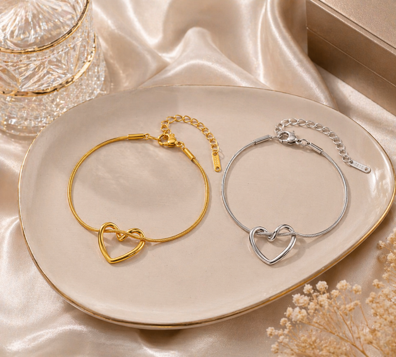Bracelet cœur femme acier inoxydable doré & argenté – Bijou minimaliste élégant et résistant