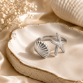 Bague ouverte étoile de mer & coquillage en acier inoxydable plaqué or 18K – Style vacances océaniques