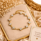 Bracelet trèfle à quatre feuilles en cristal pour femme – Bracelet porte-bonheur doré avec strass