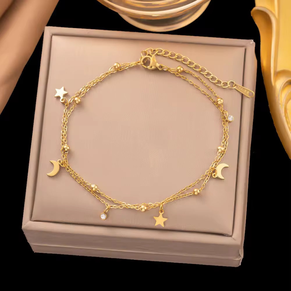 Bracelet de cheville femme en acier inoxydable plaqué or – Bijou fin hypoallergénique tendance
