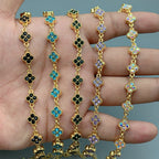 Bracelet trèfle à quatre feuilles en cristal pour femme – Bracelet porte-bonheur doré avec strass