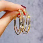 Boucles d’oreilles créoles coréennes en strass scintillants – Créoles géométriques tendance femme