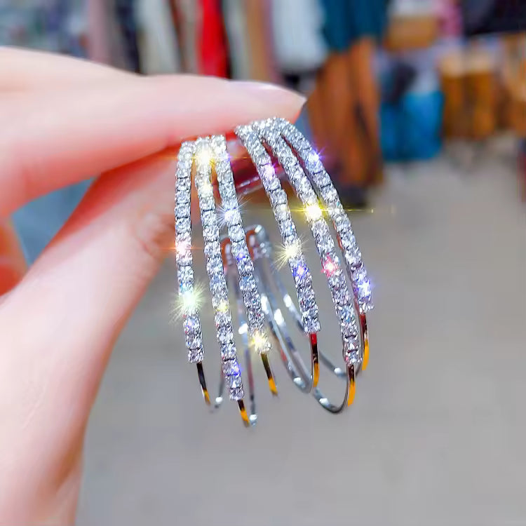 Boucles d’oreilles créoles coréennes en strass scintillants – Créoles géométriques tendance femme