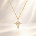 Collier Pendentif Croix Couronne Rotative avec Pierre de Zircone