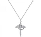 Collier Pendentif Croix Couronne Rotative avec Pierre de Zircone