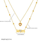 Collier Double Chaîne “Mom” en Acier Inoxydable Doré – Pendentif Cœur Zircon – Bijou Femme Tendance
