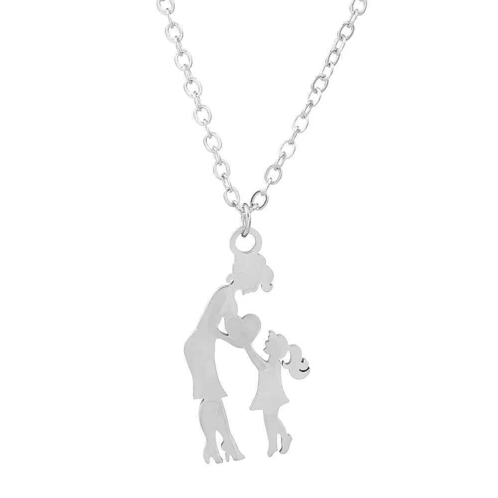 Collier Pendentif Maman en Acier Inoxydable argentée avec Chaîne à Maillons